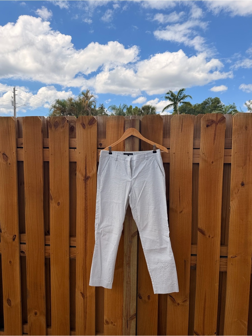 Theory Women's White Seersucker Lightweight Summer Trouser Pants